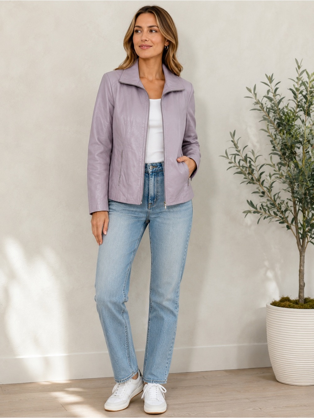 Nine West Lavender Genuine Leather Zip Jacket size small